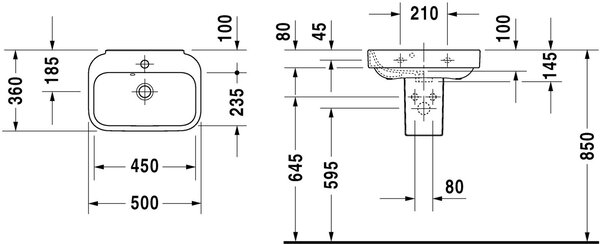 Duravit Happy D.2 lavoar 50x36 cm dreptunghiular clasică alb luciu 0709500000