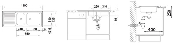 Blanco Top chiuveta din otel 110x43.5 cm 500847