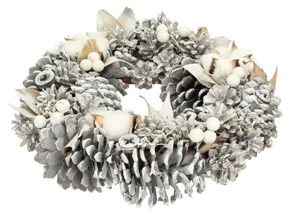 Decoratiune coronita Winter Cone ⌀30cm argintiu