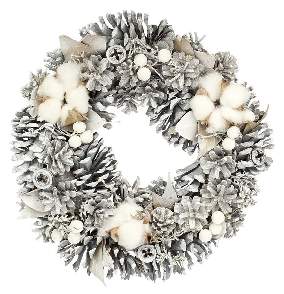 Decoratiune coronita Winter Cone ⌀30cm argintiu