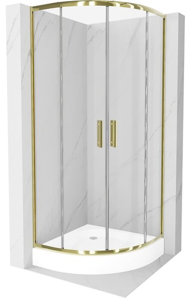 Mexen Rio cabina de duș semirotundă 80 x 80 cm, transparentă, auriu + cadă de duș, albă - 863-080-080-50-00-4710