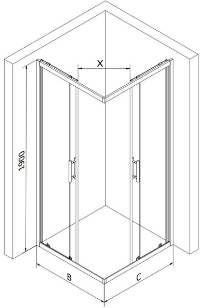 Mexen Rio cabină de duș pătrată 80 x 80 cm, grafit, neagră + cadă Flat, neagră - 860-080-080-70-40-4070B