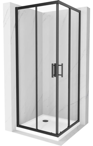 Mexen Rio cabina de duș pătrată 70 x 70 cm, transparentă, neagră + cadă Flat, albă - 860-070-070-70-00-4010B