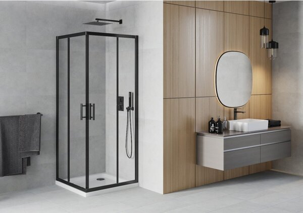 Mexen Rio cabina de duș pătrată 70 x 70 cm, transparentă, neagră + cadă Flat, albă - 860-070-070-70-00-4010B