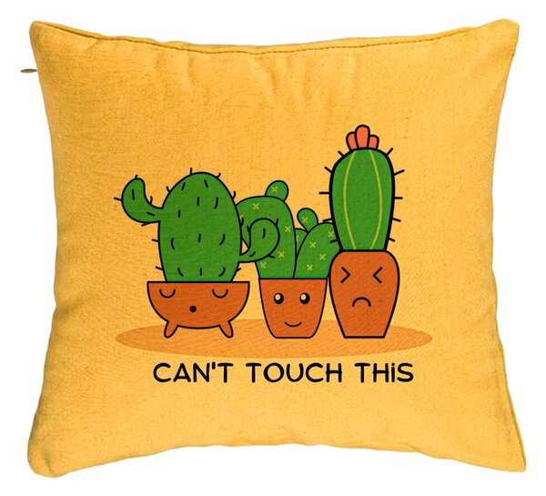 Perna Decorativa, Model Cactus Can't Touch This, 40x40 cm, Galben, Husa Detasabila, Burduf