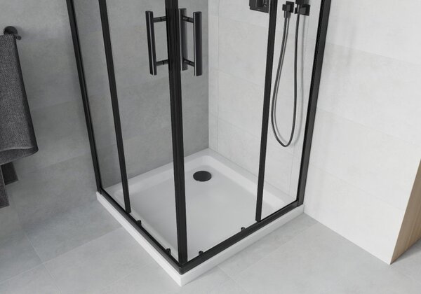 Mexen Rio cabina de duș pătrată 70 x 70 cm, transparentă, neagră + cadă Flat, albă - 860-070-070-70-00-4010B