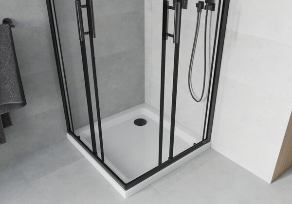 Mexen Rio cabina de duș pătrată 70 x 70 cm, transparentă, neagră + cadă Flat, albă - 860-070-070-70-00-4010B