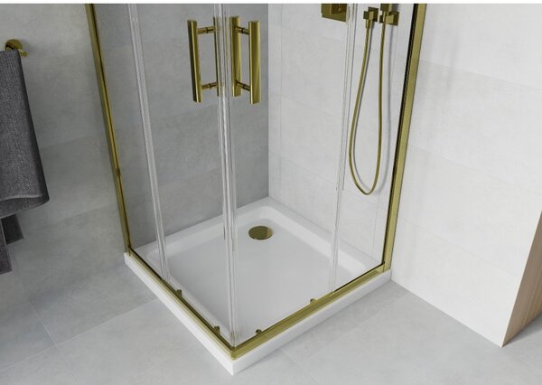 Mexen Rio cabina de duș pătrată 90 x 90 cm, transparentă, aurie + cadă Flat, albă - 860-090-090-50-00-4010G