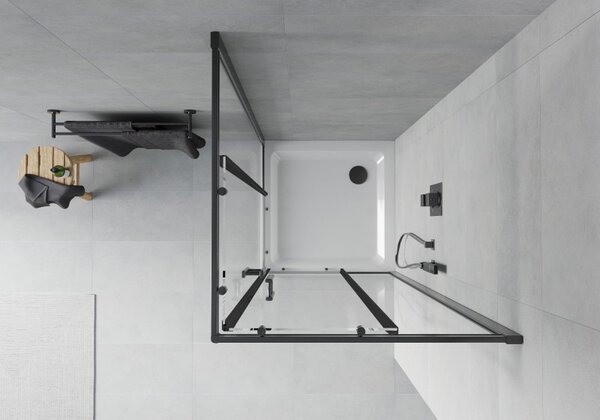 Mexen Rio cabina de duș pătrată 70 x 70 cm, transparentă, neagră + cadă Flat, albă - 860-070-070-70-00-4010B