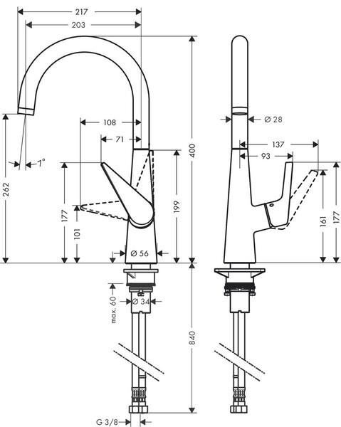 Hansgrohe Talis M51 baterie bucătărie pe picior crom 72810000
