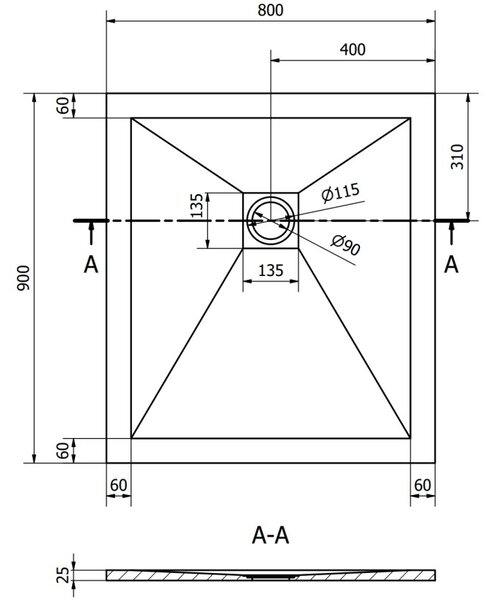 Mexen Stone+ receveur de duș din compozit dreptunghiular 90 x 80 cm, alb - 44108090
