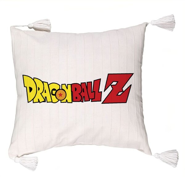Perna Decorativa cu Franjuri cu Dragonball Logo, 45x45 cm, Ecru, Cu fermoar