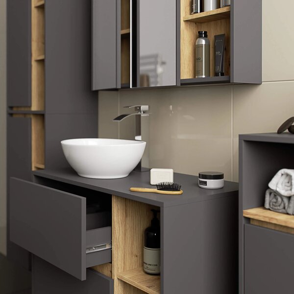 Dulap de baie Vambos W50 2D 6P (grafit + stejar artizanal). Promo -15%. 1152102