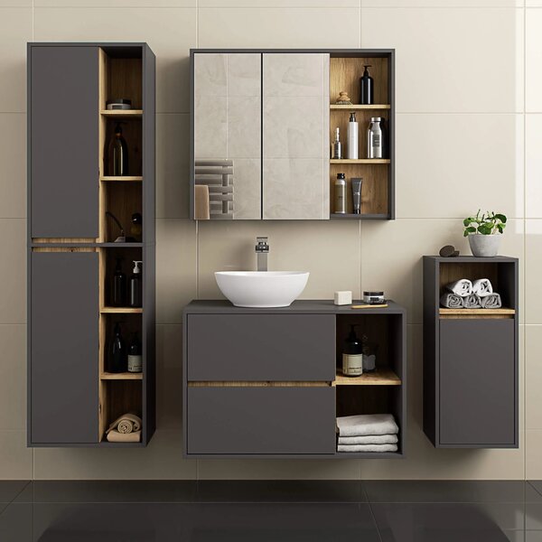 Dulap de baie Vambos W50 2D 6P (grafit + stejar artizanal). Promo -15%. 1152102