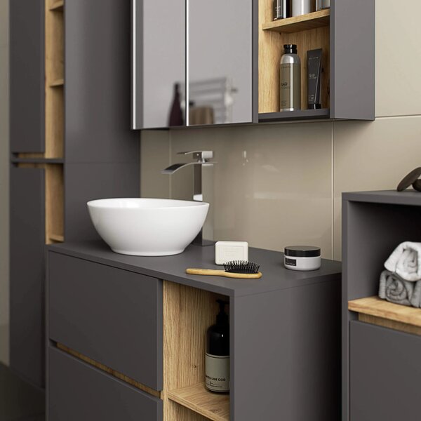 Dulap de baie Vambos W50 2D 6P (grafit + stejar artizanal). Promo -15%. 1152102