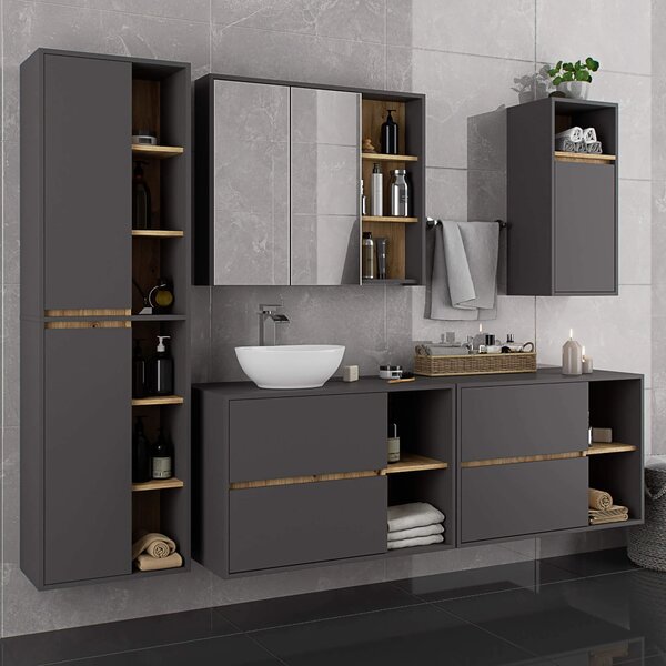 Dulap de baie Vambos W50 2D 6P (grafit + stejar artizanal). Promo -15%. 1152102