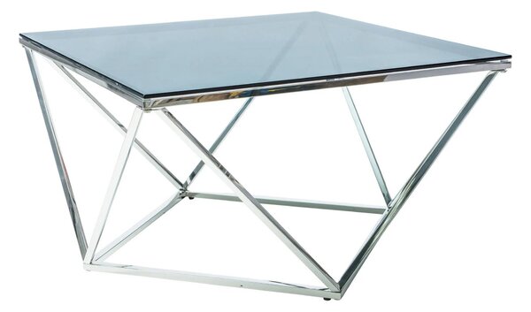 Masuta Silver A, transparent/crom, sticla temperata/metal, 80X80X45 cm