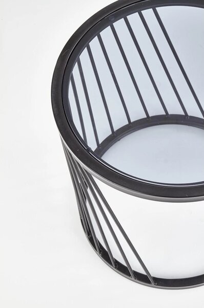 Set 2 masute cafea ANTILLA, transparent/negru, sticla/otel