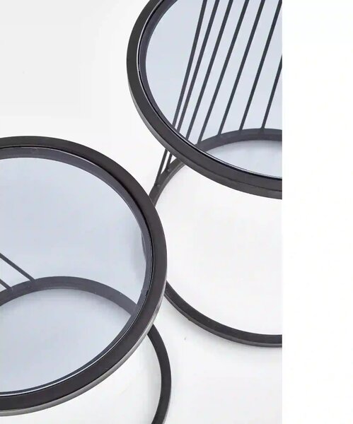 Set 2 masute cafea ANTILLA, transparent/negru, sticla/otel