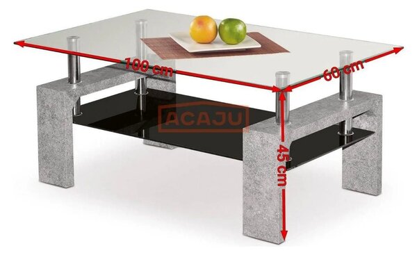 Masuta DIANA INTRO, transparent/gri beton, 100x60x45 cm