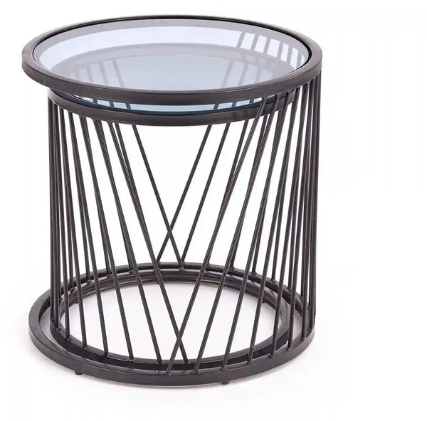 Set 2 masute cafea ANTILLA, transparent/negru, sticla/otel