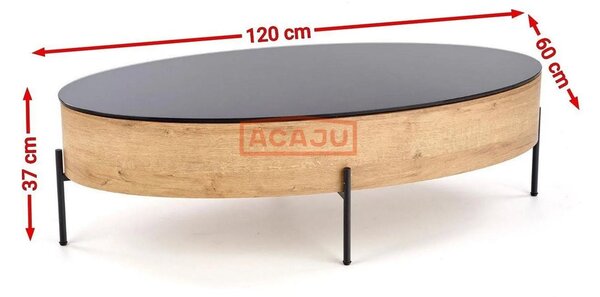 Masuta cafea ZENGA stejar auriu/negru, 120x60x37 cm