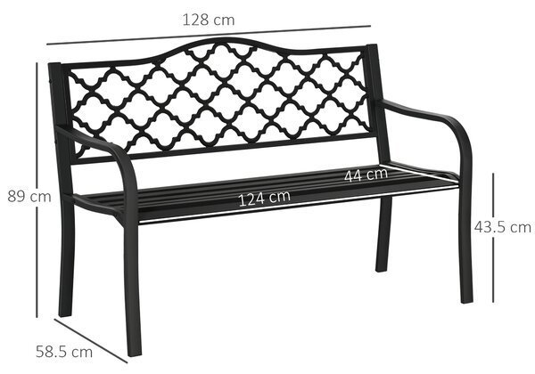Outsunny Bancă de Grădină cu 2 Locuri, din Oțel și Fontă, Design Clasic, 128x58.5x89 cm, Negru | Aosom Romania
