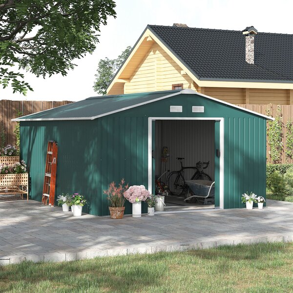 Outsunny Magazie Gradina Unelte din Otel Galvanizat Verde 3.4x3.86m Anti Rugina | Aosom Romania