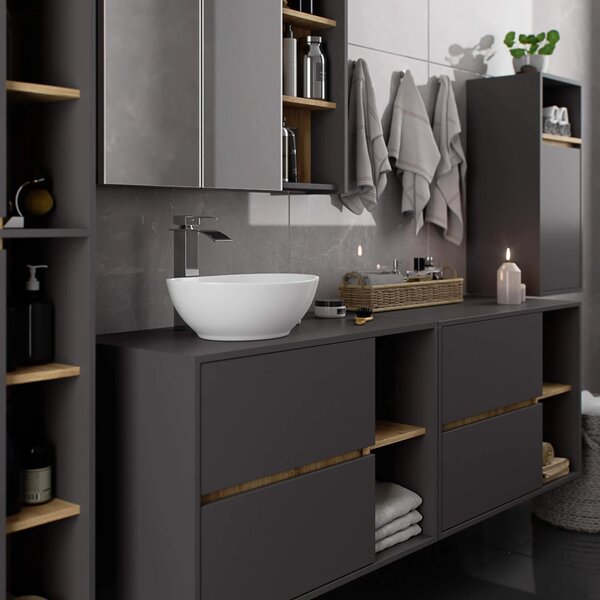 Dulap de baie Vambos W90UM 2SZ 2P (grafit + stejar artizanal). Promo -16%. 1152126