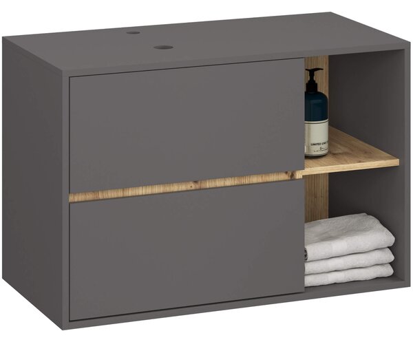 Dulap de baie Vambos W90UM 2SZ 2P (grafit + stejar artizanal). Promo -16%. 1152126