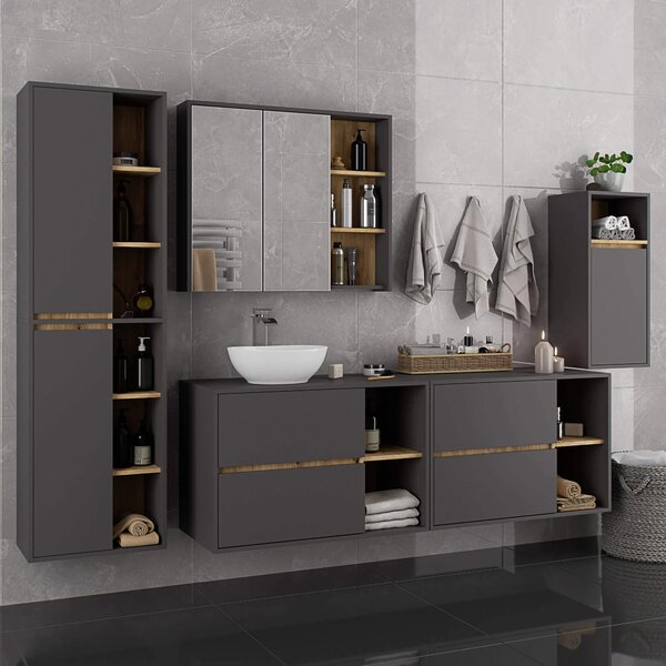 Dulap de baie Vambos W90UM 2SZ 2P (grafit + stejar artizanal). Promo -16%. 1152126