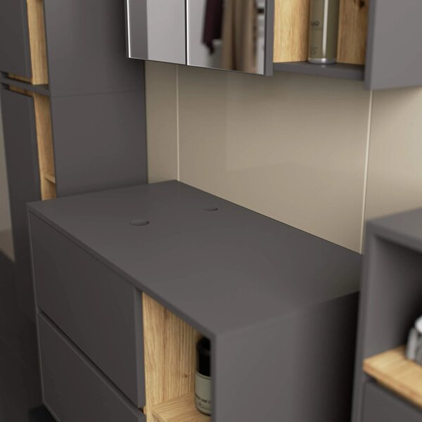 Dulap de baie Vambos W90UM 2SZ 2P (grafit + stejar artizanal). Promo -16%. 1152126