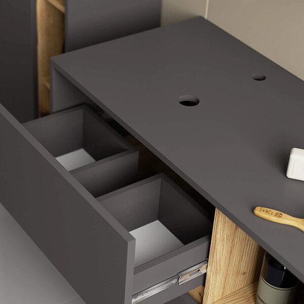 Dulap de baie Vambos W90UM 2SZ 2P (grafit + stejar artizanal). Promo -16%. 1152126