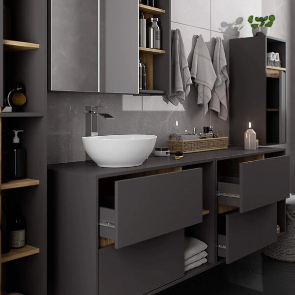 Dulap de baie Vambos W90UM 2SZ 2P (grafit + stejar artizanal). Promo -16%. 1152126