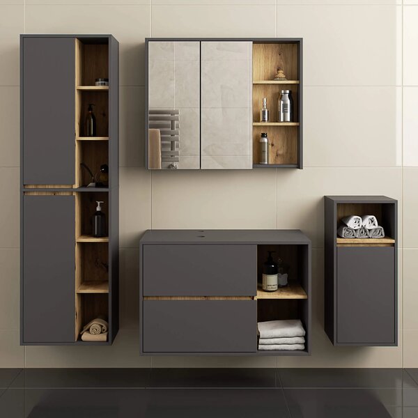 Dulap de baie Vambos W90UM 2SZ 2P (grafit + stejar artizanal). Promo -16%. 1152126
