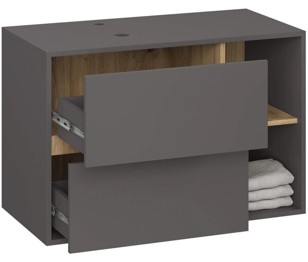 Dulap de baie Vambos W90UM 2SZ 2P (grafit + stejar artizanal). Promo -16%. 1152126
