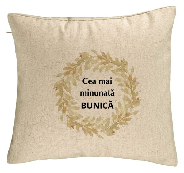 Perna Decorativa pentru Bunica 5, 40x40 cm, Bej, Husa Detasabila, Burduf