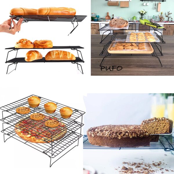 Suport metalic cu picioare pentru bucatarie ideal la racire prajituri, gogosi, blat de tort, biscuiti, fursecuri, model etajabil, 40 x 25 cm