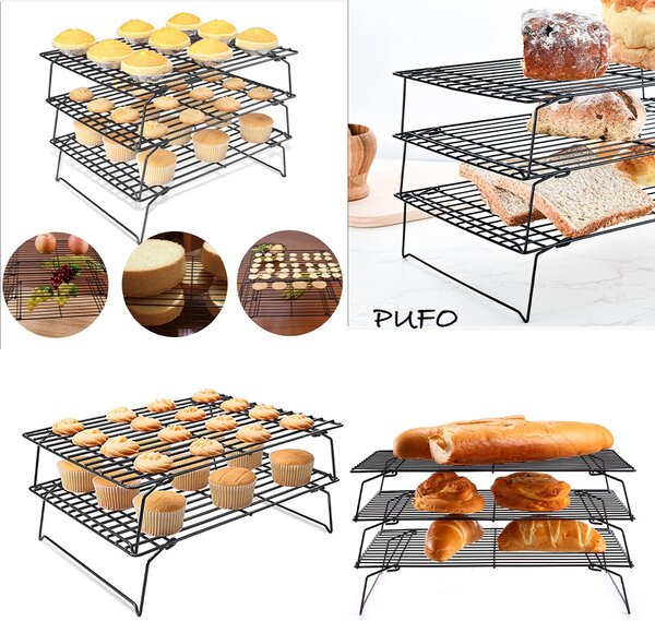 Suport metalic cu picioare pentru bucatarie ideal la racire prajituri, gogosi, blat de tort, biscuiti, fursecuri, model etajabil, 40 x 25 cm