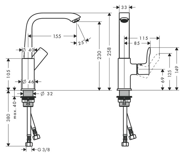 Hansgrohe Metris baterie lavoar stativ crom 31081000