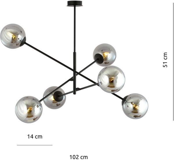 Emibig Linear lampă de tavan 6x10 W negru-grafit 1167/6