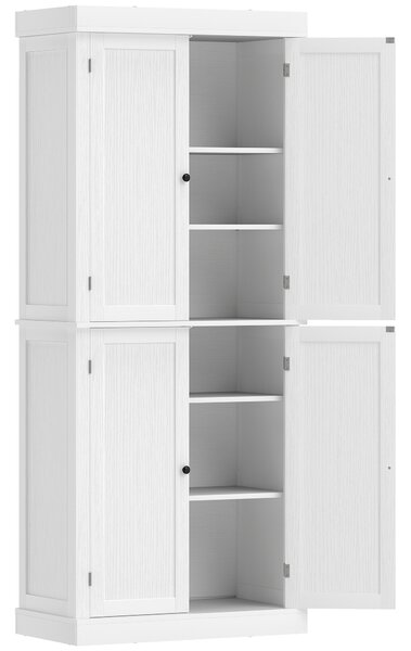 HOMCOM Dulap Înalt de Bucătărie cu 6 Rafturi și 2 Uși, Dulap cu Rafturi Reglabile din Lemn, 76x40,5x184 cm, Alb | Aosom Romania