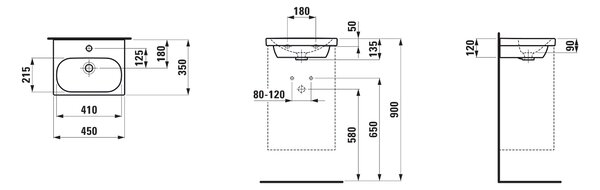 Laufen Lua lavoar 45x35 cm dreptunghiular clasică alb luciu H8150814001091