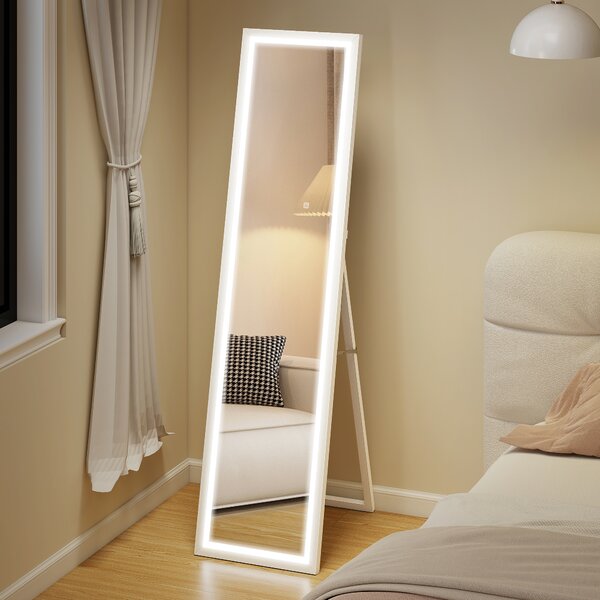 HOMCOM Oglindă Iluminată cu Lumini LED Reglabile și Buton Tactil, din Sticlă și MDF, 40x5x160 cm, Alb | Aosom Romania