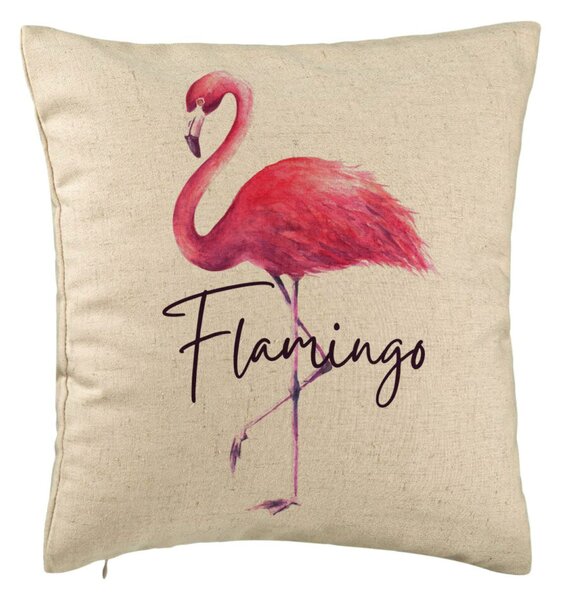 Perna Decorativa, Model Flamingo, 40x40 cm, Bej, Husa Detasabila, Burduf