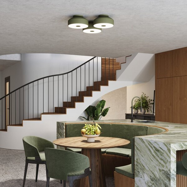 SOLLUX LIGHTING Plafonieră CLARO, verde măslin, Ø 30 cm, metal, 4 x E27, reglabil, Verde, Camera de zi / sufragerie, Metal