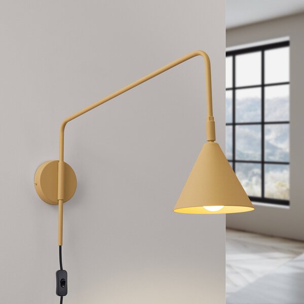 SOLLUX LIGHTING Aplică de perete LYS, auriu, Ø 14 cm, metal, ștecher, E14, Auriu / Alamă, Camera de zi / sufragerie, Metal, Scandinavă, Perete rotund