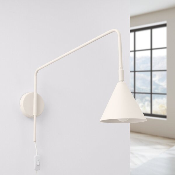 SOLLUX LIGHTING Aplică de perete LYS, bej, Ø 14 cm, metal, ștecher, E14, Bej, Camera de zi / sufragerie, Metal, Scandinavă, Perete rotund