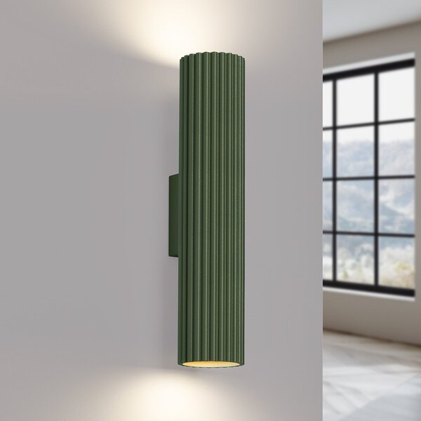 SOLLUX LIGHTING Aplică ALORA, înălțime 30 cm, verde măslin, metal, 2 x GU10, reglabil, Verde, Camera de zi / sufragerie, Aluminiu, Perete rotund