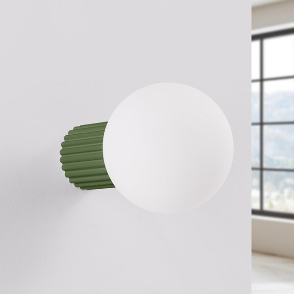 SOLLUX LIGHTING Aplică ORBI, verde măslin, sticlă/metal, Ø 12 cm, IP44, G9, reglabil, Verde, Baie, Aluminiu, glob